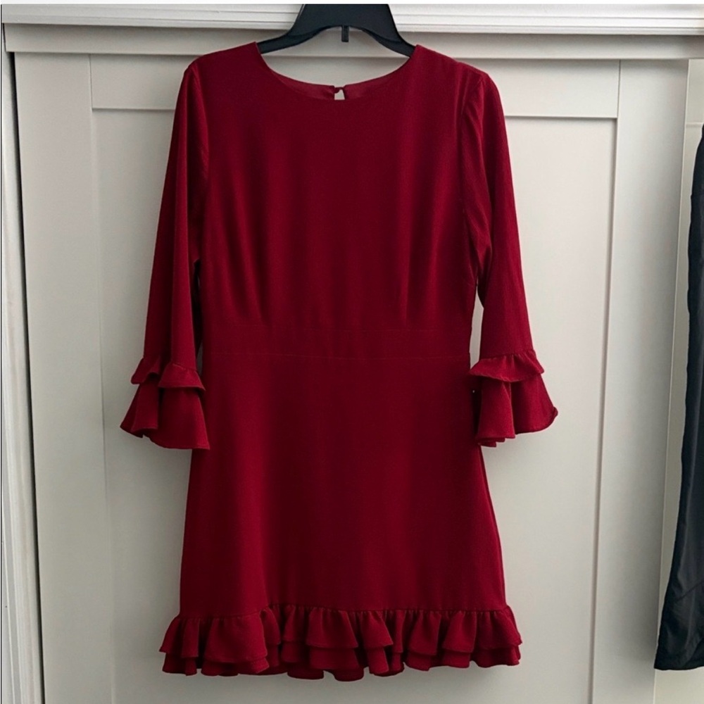 Women's Red Ruffle Sleeve Dress